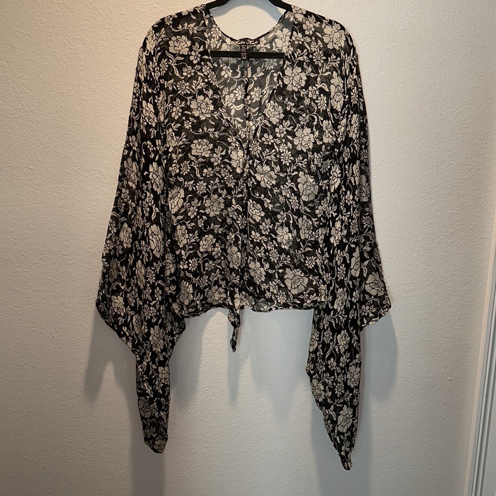 WINTER KATE *Crane* black grey floral silk kimono cardigan top blouse XS/S - Picture 6 of 9